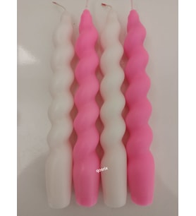 qosrix 4'lü Beyaz Pudra Pembe Italyan Burgulu Şamdan Soya Mumu Doğal Kokulu Uzun Çubuk Konik Burgu Spiral Mum