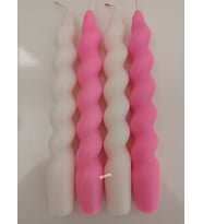 qosrix 4'lü Beyaz Pudra Pembe Italyan Burgulu Şamdan Soya Mumu Doğal Kokulu Uzun Çubuk Konik Burgu Spiral Mum