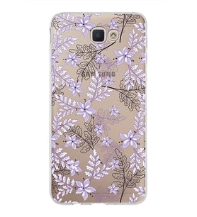 Samsung Galaxy J7 Prime Kapak Floral Lila Tasarımlı Şeffaf Silikon Kılıf