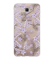 Samsung Galaxy J7 Prime Kapak Floral Lila Tasarımlı Şeffaf Silikon Kılıf