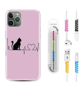 Apple iPhone 11 12 13 14 Pro Max Kılıf Kablo Koruma Spiral Silikon Pink Cat Heart 1303