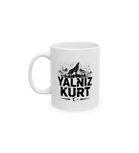 Yalnız Kurt Uluyan Bozkurt Ay Dağ Temalı A Sınıf Porselen Kupa 330 ml KF07102639