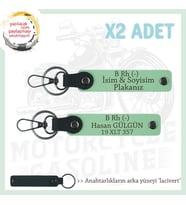 Efsane Motorculara, İsim Plaka ve  B Rh (-) Kan Grubu, Anlamlı Hediye x2' li Anahtarlık, Yeşil-Laci (Çok Renkli)