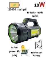 Ps-t95 10w Uzun Menzilli Solar Panelli Powerbank Usb Çıkış S.o.s Lu Ultra Güçlü Ledli Şarjlı Feneri