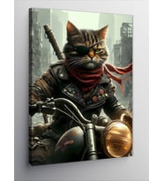 Kanvas Tablo Motorsiklet Süren Kedi