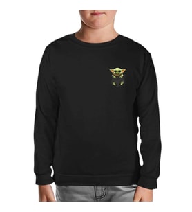 Baby Yoda - Pocket Siyah Çocuk Sweatshirt