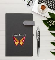 Kişiye Özel Kelebek Desen Baskılı İsme Özel Defter ve Kalem