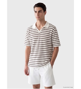 LC WAIKIKI Kahverengi Polo Yaka Çizgili Erkek Tişört