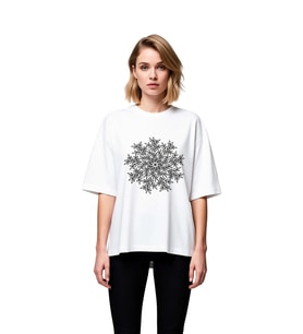 Kadın Oversize Tişört Geometrik Yaprak Motifi Çizgi Sanatı Baskı Rahat Kesim Günlük Giyim Modern