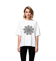 Kadın Oversize Tişört Geometrik Yaprak Motifi Çizgi Sanatı Baskı Rahat Kesim Günlük Giyim Modern