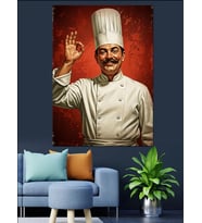 Neşeli Şef Restoran Tabelası Dekoratif Kanvas - Mdf Ahşap Tablo