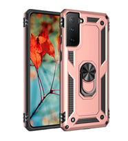 Samsung Galaxy S21 Kılıf Metal For Car Yüzüklü Standlı Military Ring Serisi (Rose)