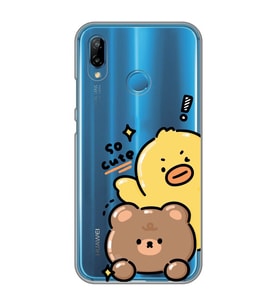 Huawei P20 Lite Uyumlu Sevimli Ördek ve Ayıcık Desenli Şeffaf Telefon Kılıfı