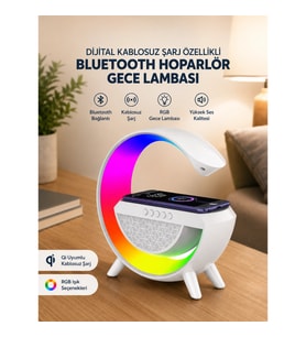 Google Bluetooth Hoparlör Gece Lambası Kablosuz Şarj NFC FM Radyo Çalar Saat