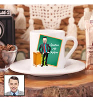 Karikatürlü Erkek Öğretmene Özel Türk Kahvesi Fincanı (Beyaz)