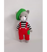 Kırmızı Ressam Kedi Amigurumi Organik Oyuncak
