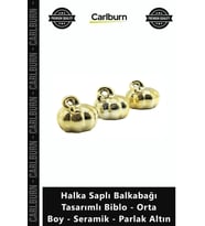 Özel Üretim Dekoratif Şık Halka Saplı Balkabağı Tasarımlı Biblo Orta Boy Seramik Parlak Altın
