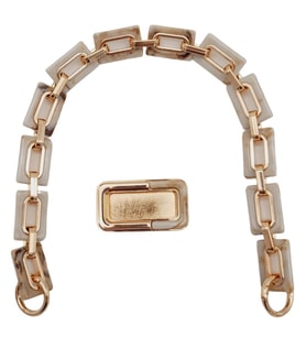 Angel Çanta Aksesuar 44 cm Dikdörtgen Halkalı Akrilik Zincir Plaka Set Bej Renk Light Gold Metalli