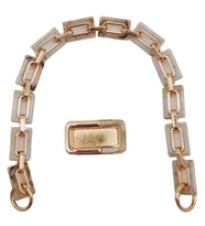 Angel Çanta Aksesuar 44 cm Dikdörtgen Halkalı Akrilik Zincir Plaka Set Bej Renk Light Gold Metalli