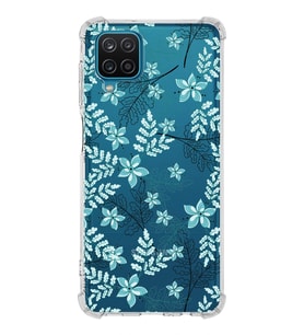 Samsung Galaxy A12 Uyumlu Köşe Korumalı Antişok Kapak Floral Su Yeşili Tasarımlı Şeffaf  Kılıf
