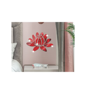 AS TASARIM LAZER ÇİÇEK004 MODEL DUVAR DEKORASYON SÜS KIRMIZI RENK 50 x 50 CM 17 PARÇA
