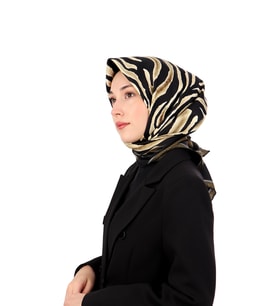Bursa İpek Gold Zebra Desen Twill İpek Eşarp