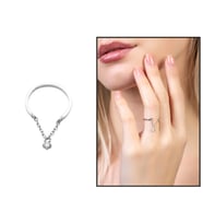 Zirkon Taşlı Zincirli Silver Renk Free Size 925 Ayar Gümüş Kadın Tektaş Yüzük