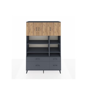 Hyperion Dolap 10 Raflı 4 Çekmeceli 3 Kapaklı 132x44x195 Antrasit-Çam/Antrasit