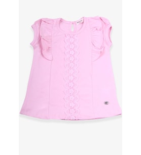 Breeze Kız Çocuk Tişört Fırfırlı Güpürlü 3-8 Yaş, Pudra