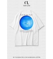 Nevermind Unisex Kadın Erkek Neptün Baskılı Özel Tasarım Oversize T-shirt (Beyaz)