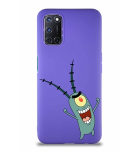 Oppo A92 Soft Premier Kapak Plankton Tasarımlı Silikon Kılıf - Mor (Şeffaf)