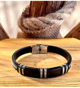 Çelik-Silikon Mixli Kararmaz Trend Model Erkek Bileklik 22cm (Siyah)
