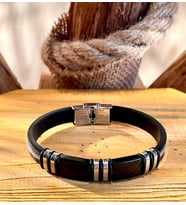 Çelik-Silikon Mixli Kararmaz Trend Model Erkek Bileklik 22cm (Siyah)