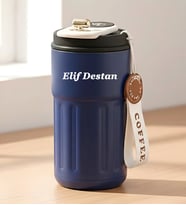 Kişiye Özel Lüx Dijital LED Sıcaklık Ölçerli Termos Siyah, Yeşil, Mavi ve Beyaz Çelik Kilitli Termos Kupa mug (Ebru Mavi)
