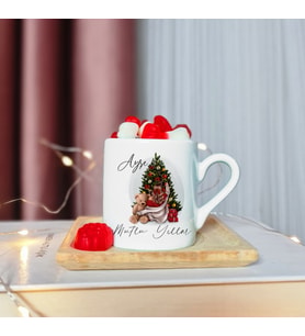 Mutlu Yıllar & Merry Christmas Yılbaşı Tasarımlı Ahşap Tabaklı Kişiye Özel Türk Kahvesi Fincanı