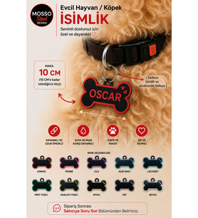 Evcil Hayvan İsimlik Köpek Künyesi Kemik Şeklinde Köpek İsimliği Dayanıklı ve Şık Evcil Hayvan İsimliği - 10 cm e kadar