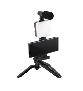 ShopyTech 5i 1 Arada Mikrofonlu LED Işıklı Vlog Kiti Tabanca Tutuşlu Masaüstü Tripod & Selfie Stick (B.Siyah)