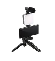 ShopyTech 5i 1 Arada Mikrofonlu LED Işıklı Vlog Kiti Tabanca Tutuşlu Masaüstü Tripod & Selfie Stick (B.Siyah)
