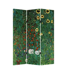Gustav Klimt Çiftlik Bahçe Ayçiçeği 3 Kanatlı Oda Bölücü Çift Taraflı Kanvas Paravan