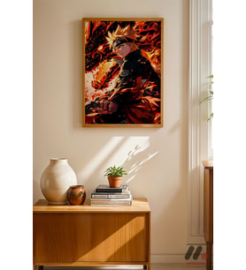 Naruto Alev Efektli Poster, Ahşap Çerçeveli Duvar Tablosu - Anime Severlere Özel Hediye