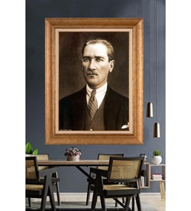 Altın Varaklı Çerçeveli Paspartulu Atatürk Tablo nh117 (Gold)
