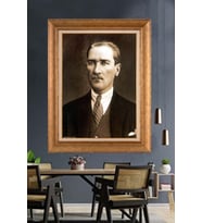 Altın Varaklı Çerçeveli Paspartulu Atatürk Tablo nh117 (Gold)