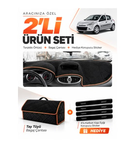 e-biz RENAULT CLIO 3 (2005-2012) Uyumlu Torpido Örtüsü + Tay Tüyü Çanta - Siyah-Kahverengi - RE017