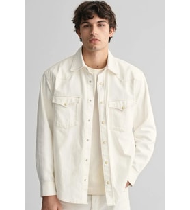 GANT Mens Relaxed Fit Rel Denim Rodeo Shirt Erkek Kanvas Klasik Yaka Çıt Çıtlı Rahat Kesim Gömlek Krem