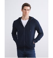 LCWAIKIKI Basic Lacivert Kapüşonlu Basic Erkek Fermuarlı Sweatshirt