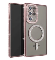 Samsung Galaxy S25 Ultra Uyumlu Kılıf Joke Simli Magneticsafe Kılıf - Pembe
