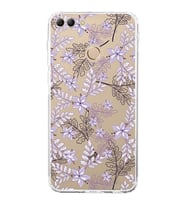 PrintiFy Huawei Y9 2018 Uyumlu Kamera Korumalı Floral Lila Tasarımlı Şeffaf Silikon Kılıf