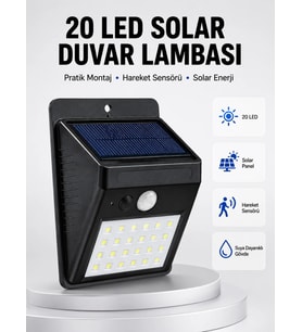 Su Geçirmez IP65 20 LED Solar Sensörlü Bahçe ve Veranda Aydınlatma Yeni Nesil