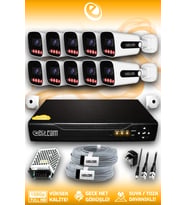 Elitcam 10 Kameralı Zebra 10 Dış Kamera Set HDD'siz 5 MP Full HD Gece Görüşlü Güvenlik Kamerası Sistemi