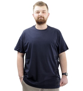 Mode XL Büyük Beden Baskılı Erkek T-Shirt Bisiklet Yaka SIMPLICITY U24046 Lacivert